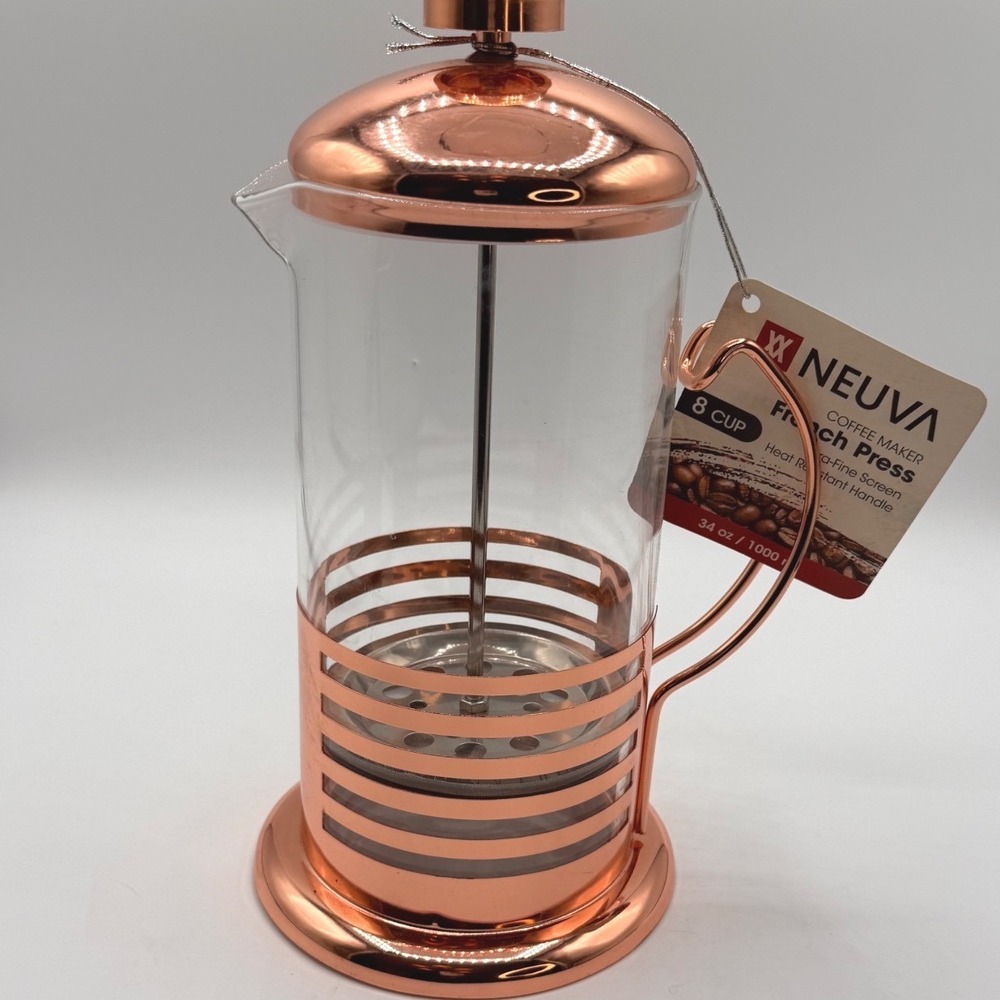 Neuva 8 Cup French Press Coffee Maker‎ Copper Stainless Steel 34oz 1000ml NEW